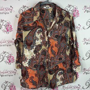 Alia button up paisley collared boho Orange and Cream Paisley Shirt